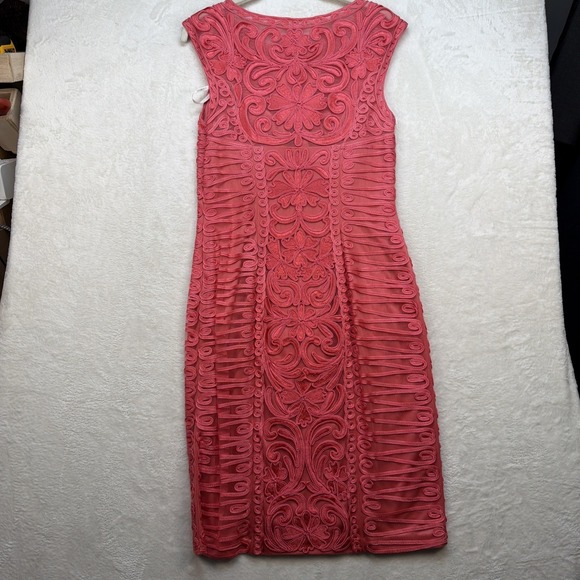 Sue Wong Cocktail Sheath Dress Coral Lace Soutache Sleeveless Wedding Guest - Picture 10 of 14